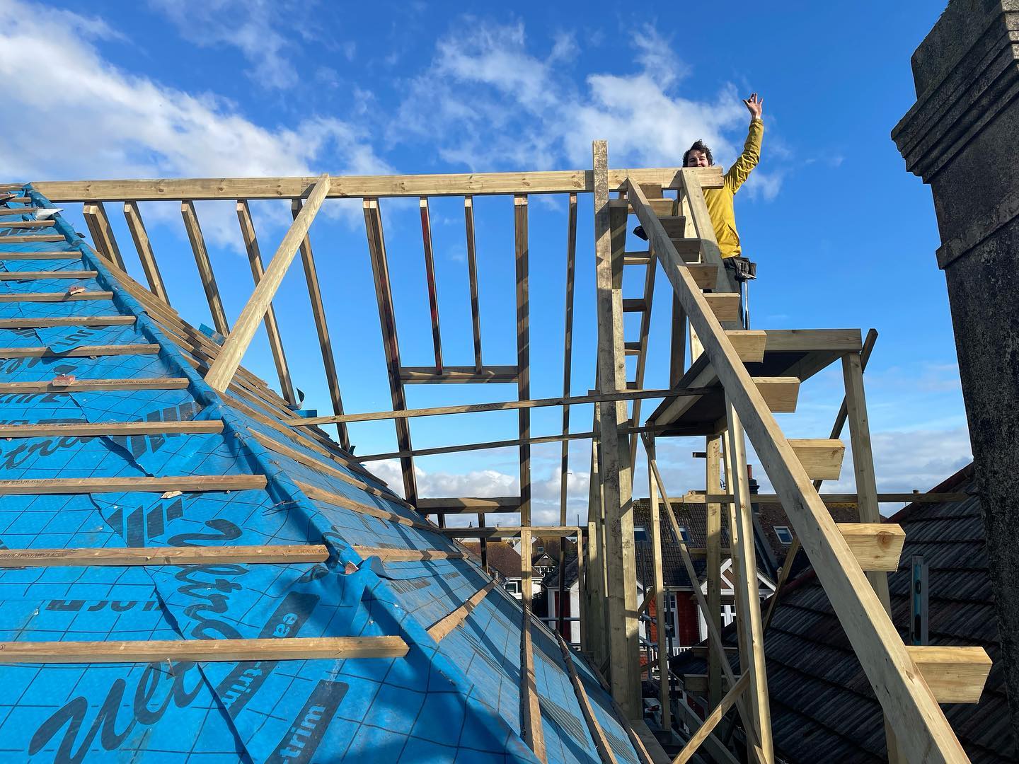Roof framing in progress